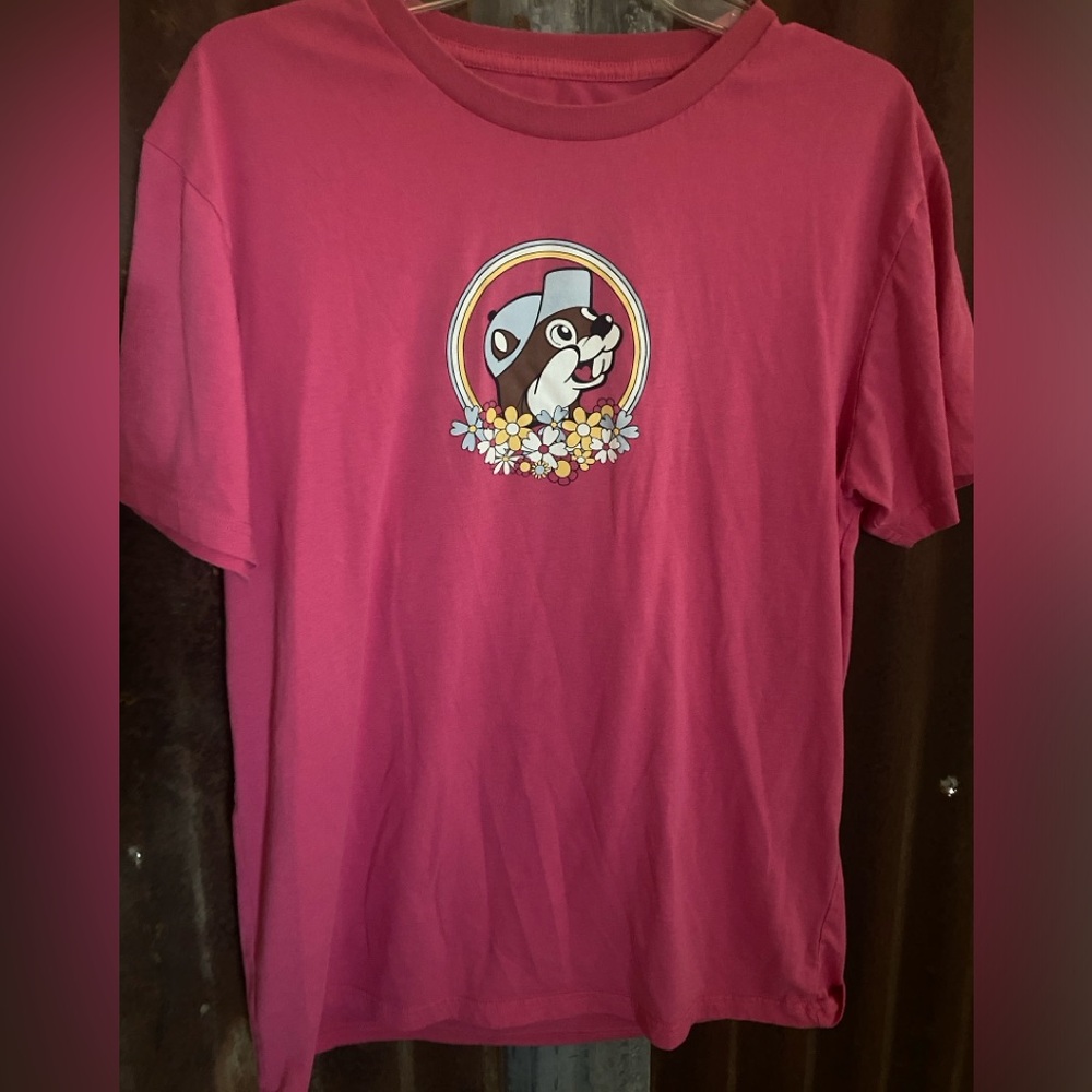 Vibrant Pink Graphic Tee with Cartoon Design